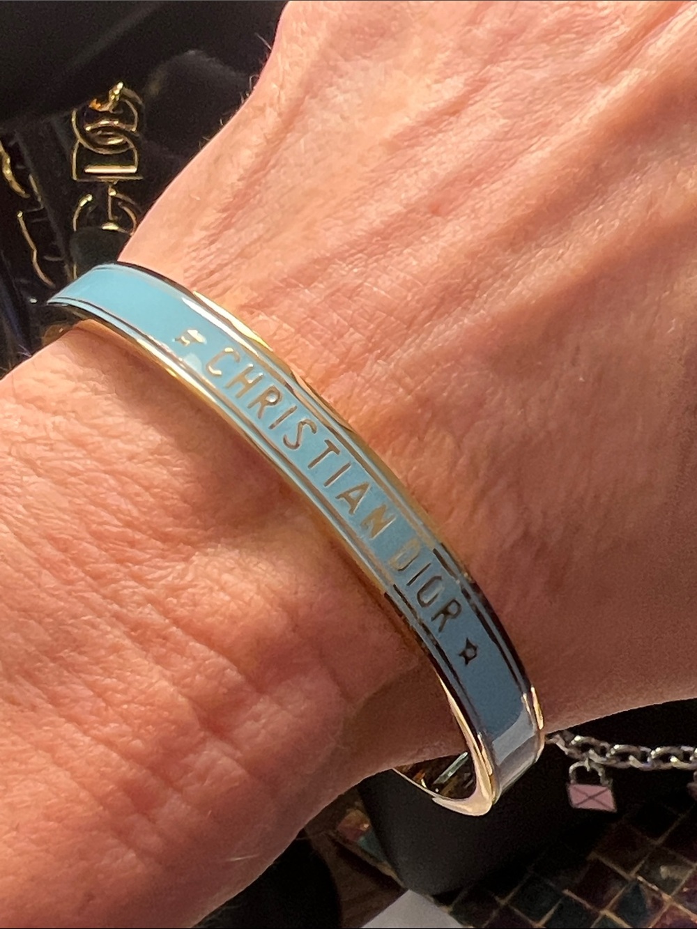 Up Cycled Women’s Light Blue Enamel and Gold Bracelet